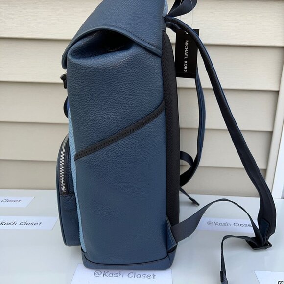 Michael Kors backpack mens cooper embossed leather logo stripe backpack chambray - Picture 4 of 10